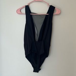 🖤 Sheer plunging v-neck bodysuit